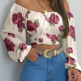 Blouse Épaules Dénudées Imprimée pour Femme