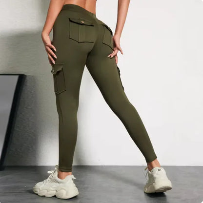 Pantalons de Fitness Élastiques avec Poches pour Femmes