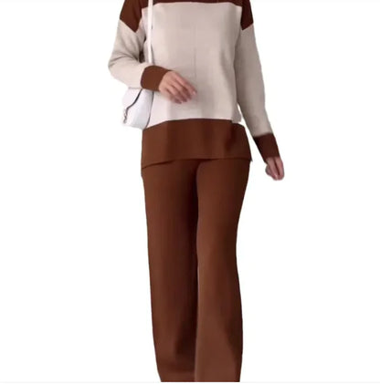 Ensemble de Mode avec Haut à Assortiment de Couleurs et Pantalons Large pour Femmes