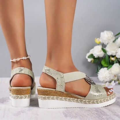 Sandales à Talons Wedges avec Décorations Métalliques pour Femmes