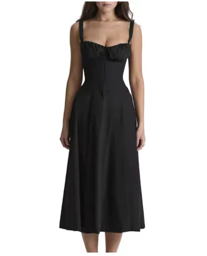 Robe Midi Élégante pour Femmes – Corset Bustier Sans Manches avec Laçage et Fente sur le Côté