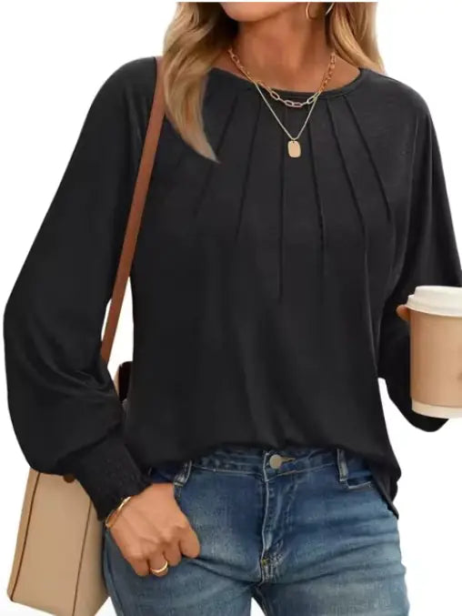 Women's Pleated O-Neck Blouse