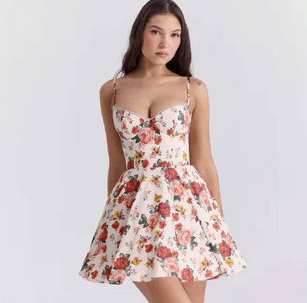 Robe Trapèze Mini à Motif Floral