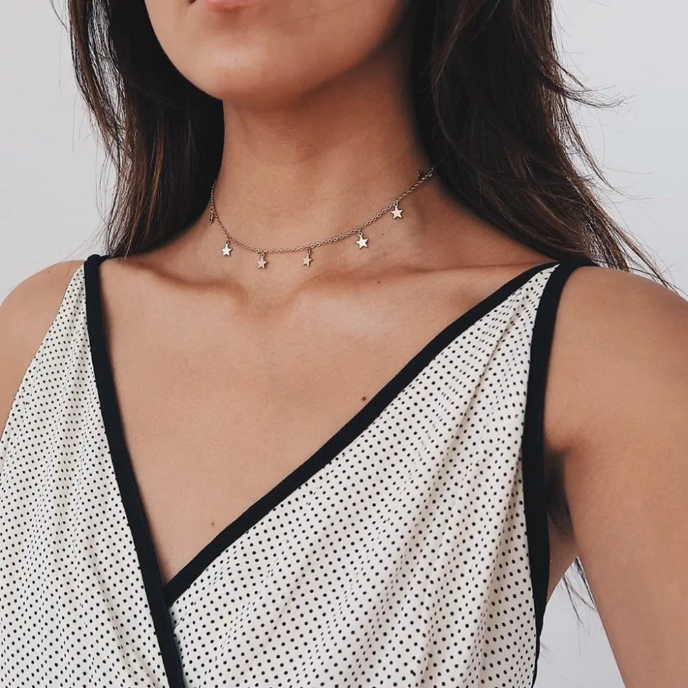 Collier Choker en Chaîne Argentée avec Étoile