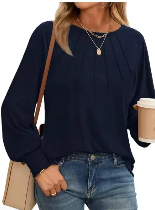 Women's Pleated O-Neck Blouse