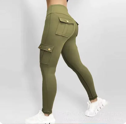 Pantalons de Fitness Élastiques avec Poches pour Femmes