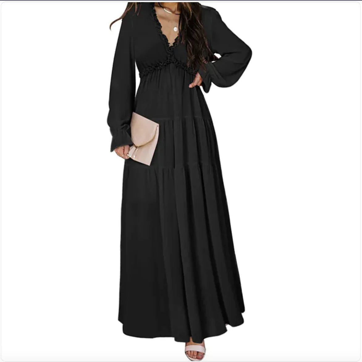 Robe Imprimée à Manches Longues pour Femme, Col en V et Coupe Ample