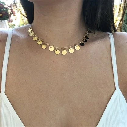 Collier Choker à Franges avec Sequins et Pièces