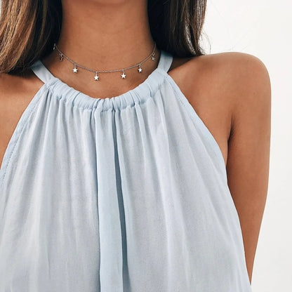 Collier Choker en Chaîne Argentée avec Étoile