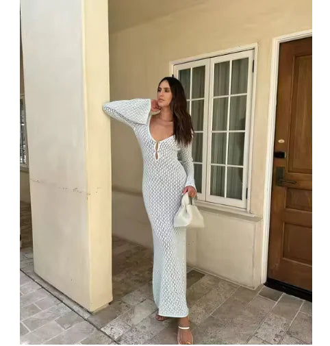 Robe de Plage Élégante en Maille Transparente - Décolleté en V