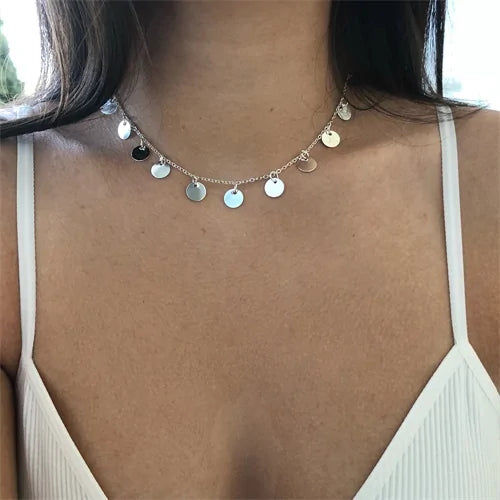 Collier Choker à Franges avec Sequins et Pièces