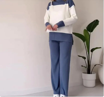 Ensemble de Mode avec Haut à Assortiment de Couleurs et Pantalons Large pour Femmes