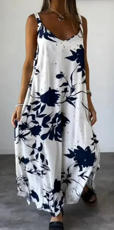 Robe Dos Nu Imprimée à Bretelles et Col V