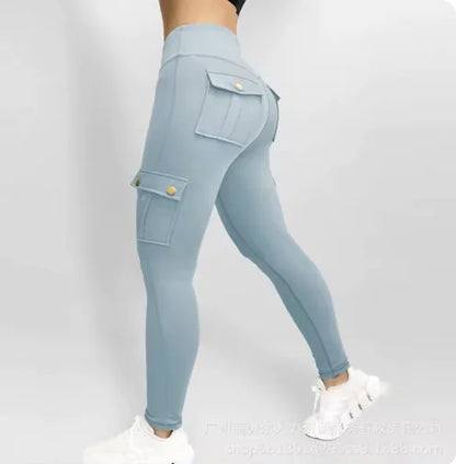 Pantalons de Fitness Élastiques avec Poches pour Femmes