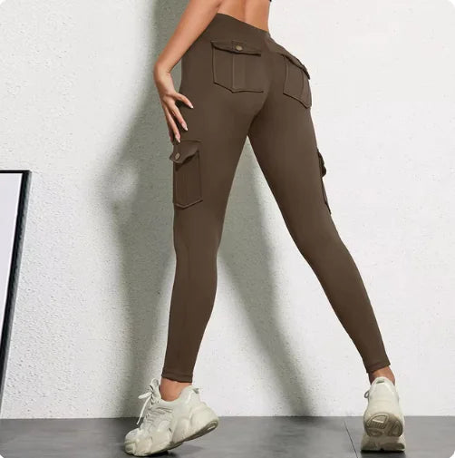 Pantalons de Fitness Élastiques avec Poches pour Femmes